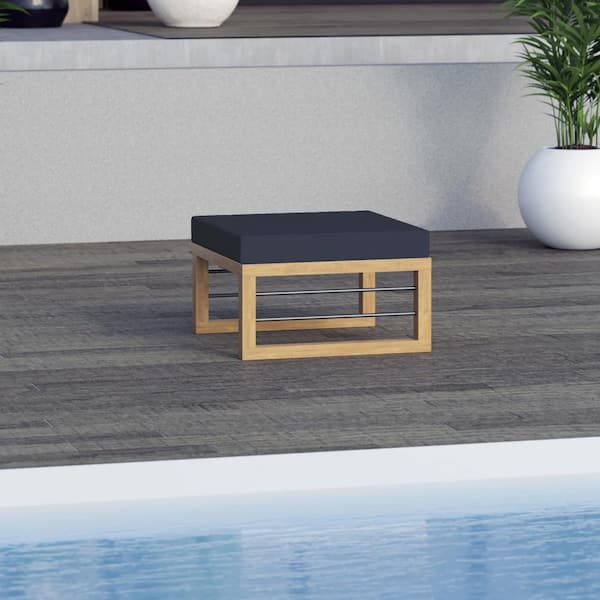 TK CLASSICS Aluminum Outdoor Ottoman/Coffee Table with Navy Blue Cushions