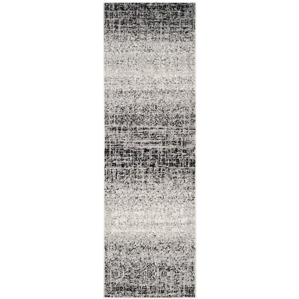 Adirondack Silver/Black 3 ft. x 6 ft. Solid Gradient Runner Rug