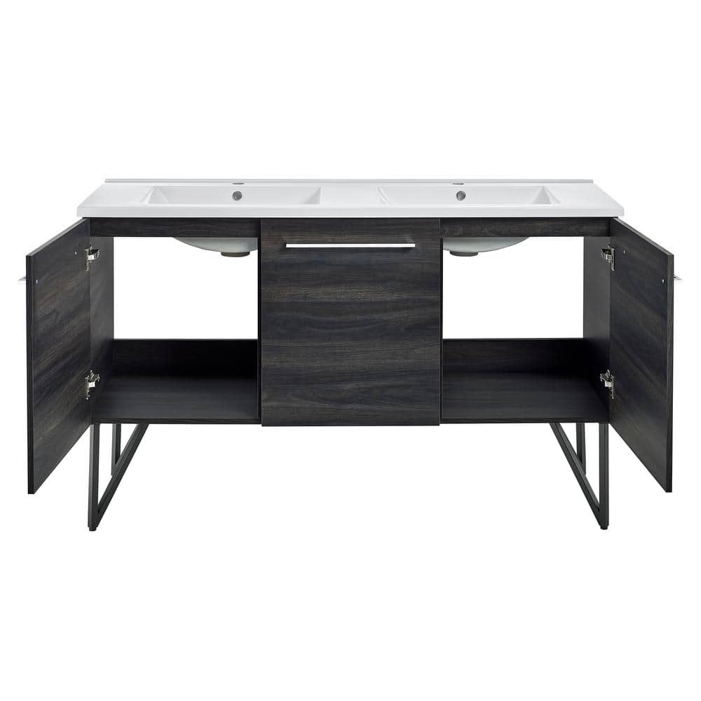 Annecy 60" Black Walnut Double Sink Freestanding Bathroom Vanity