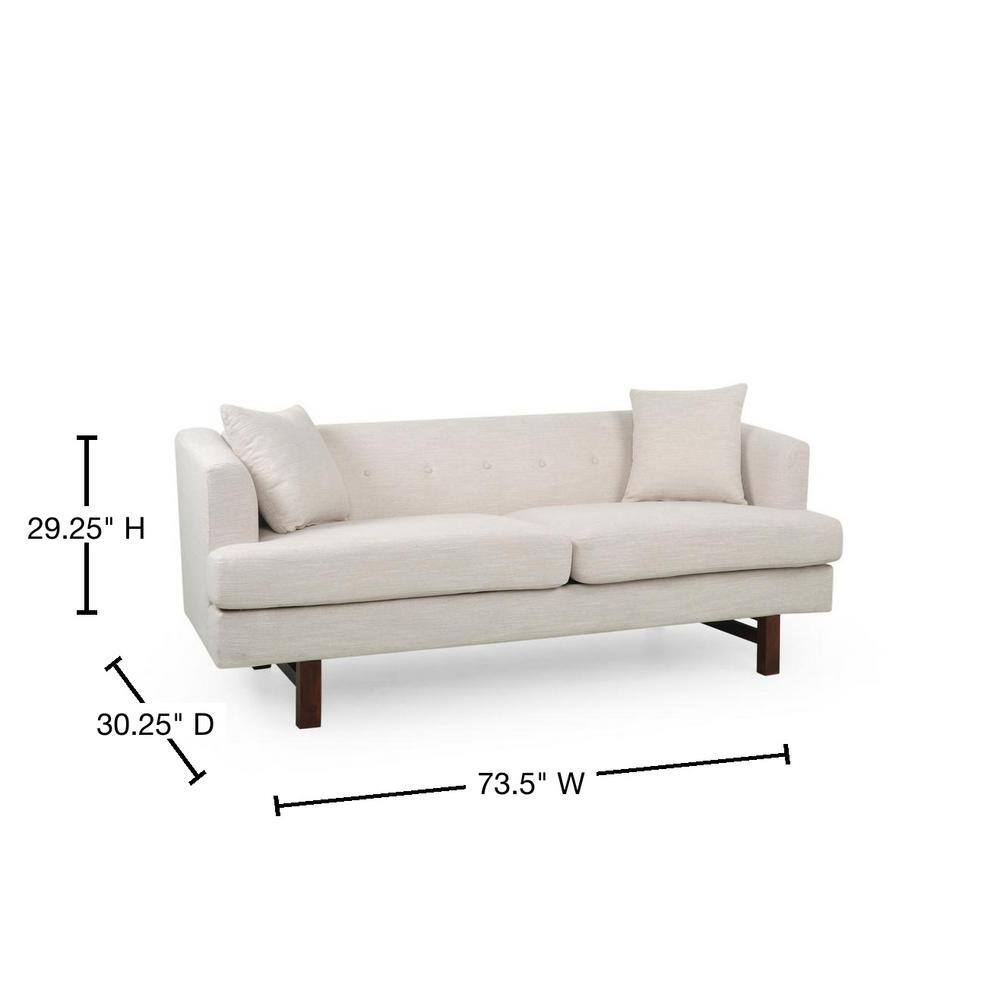 Beige Polyester Tufted 3-Seater Lawson Sofa with Espresso Wood Legs