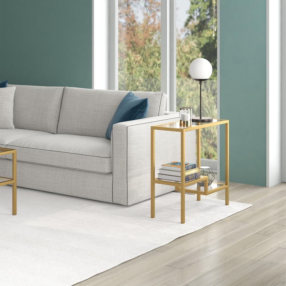 Brass and Glass Rectangular Hollywood Glam Accent Table