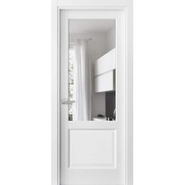 1533 36 in. x 84 in. Right-Hand/Inswing Solid Clear Glass White Single Prehung Interior Door with Hardware