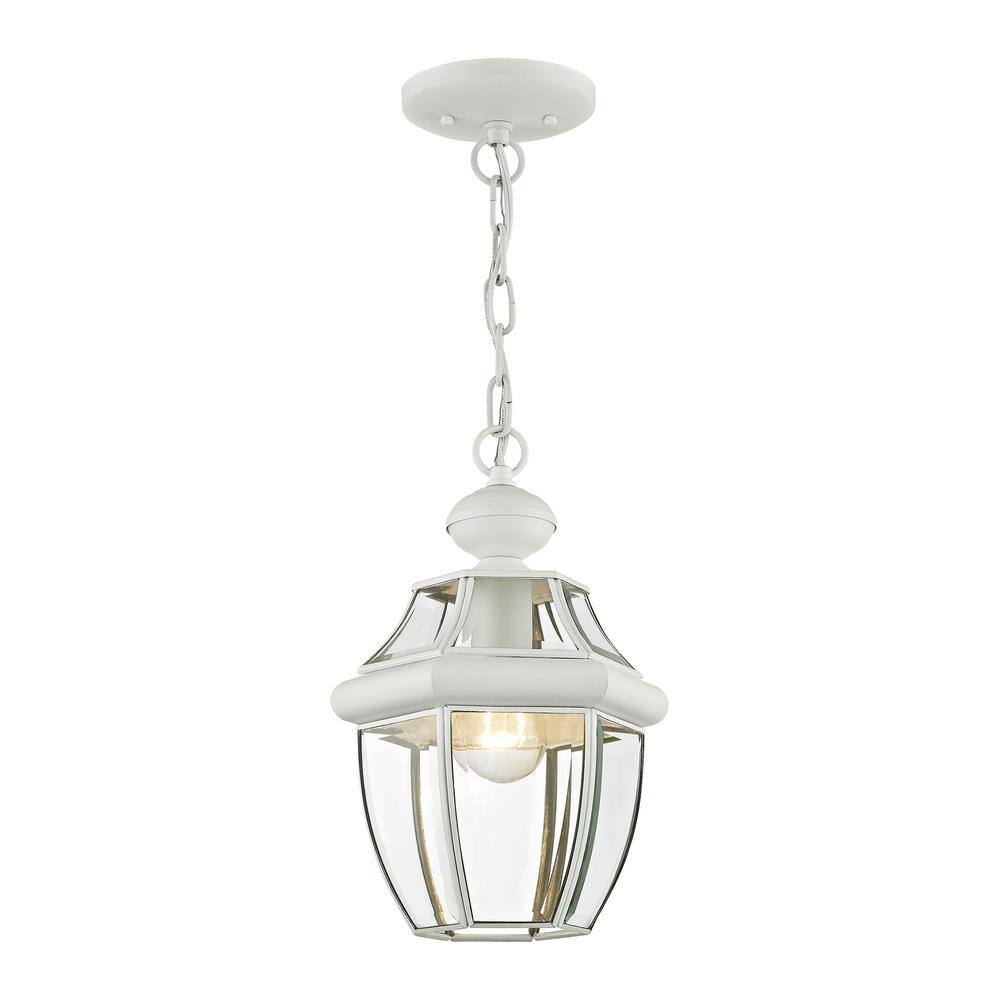 Aston 12.75 in. 1-Light White Dimmable Outdoor Pendant Light with Clear Beveled Glass and No Bulbs Included price history on PriceWatchPro