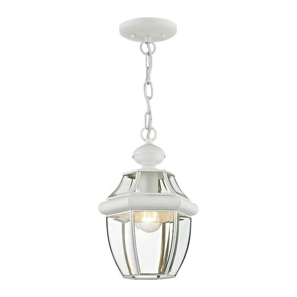 AVIANCE LIGHTING Aston 12.75 in. 1-Light White Dimmable Outdoor Pendant Light with Clear Beveled Glass and No Bulbs Included