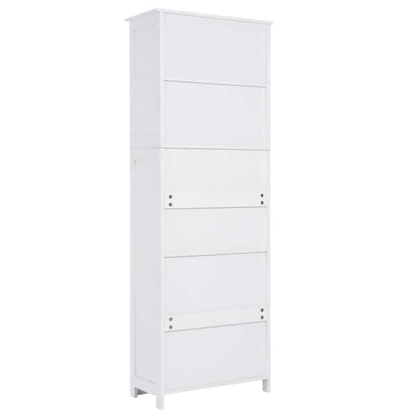 22.6 in. W x 11 in. D x 64 in. H Freestanding White Linen Cabinet with 4-Doors Anti-Tip, 3-layer Open Shelf