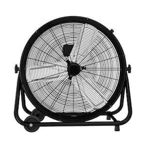 24 in. 3 Speeds Industrial Drum Fan in Black with 360° Tilt