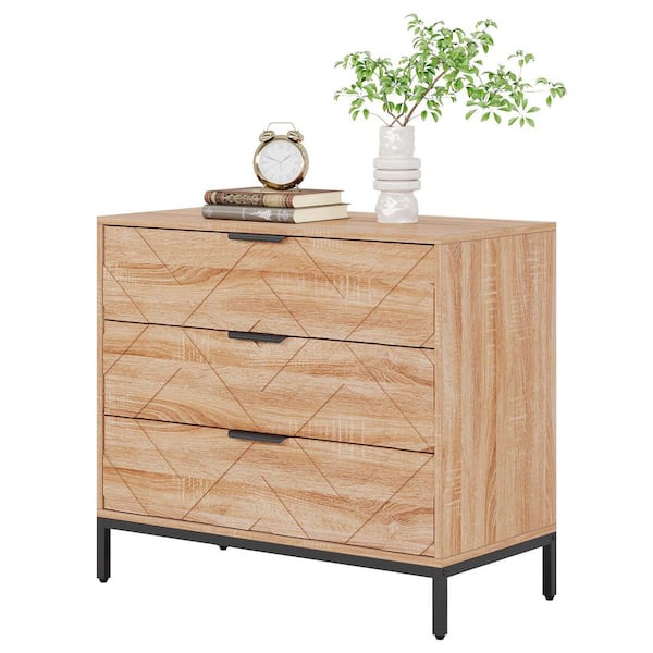 Fenley Brown 3-Drawer 31.5 in. W Tall Modern Nightstand Large Bedside Table with 4-Sturdy Legs for Bedroom