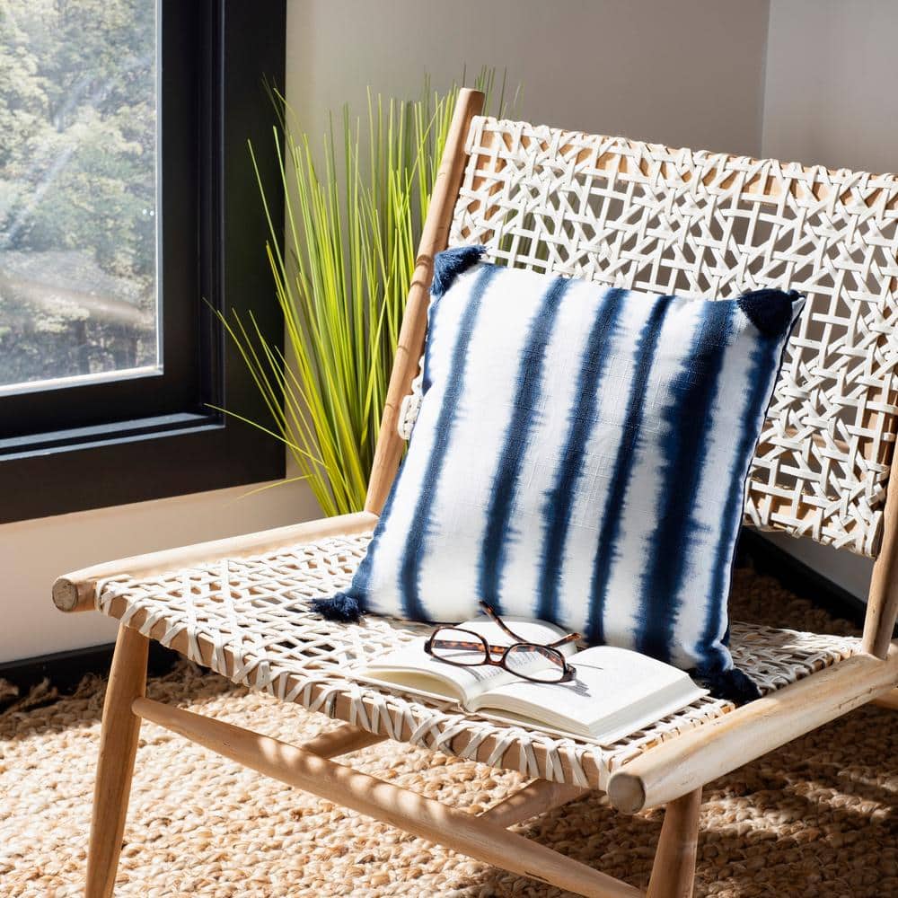 Cassia 16" Square Black and Blue Polyester Pillow with Tassels