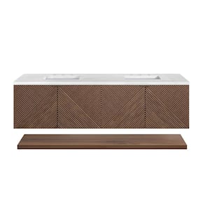 Marcello 72.0 in. W x 23.5 in. D x 37.2 in. H Bathroom Vanity in Chestnut with Arctic Fall Solid Surface Top