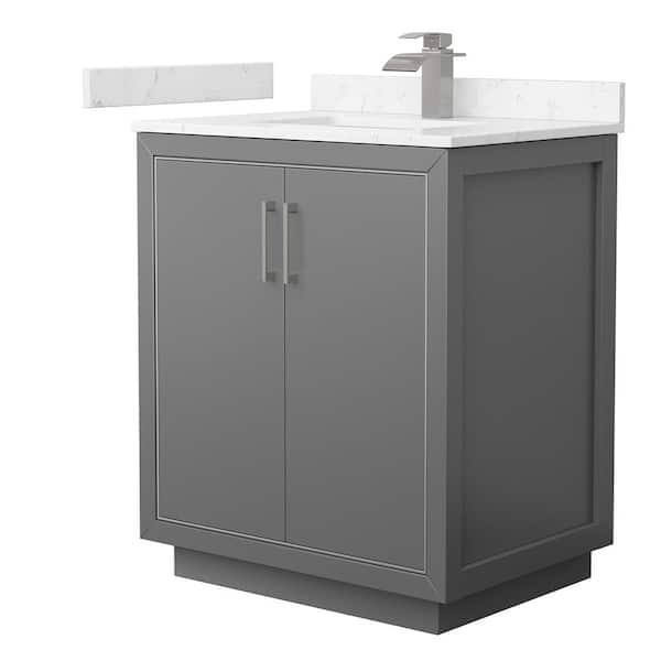 Wyndham Collection Icon 30 in. W x 22 in. D x 35 in. H Single Bath Vanity in Dark Gray with Carrara Cultured Marble Top