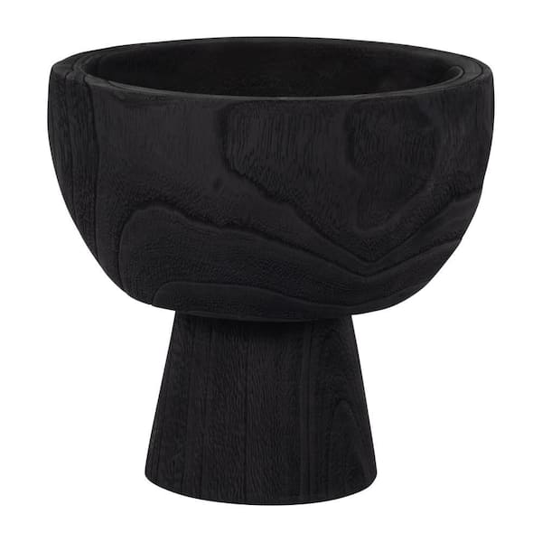 Black 8 in. x 7 in. Round Wood Decorative Bowl with Sculptural Footed Design