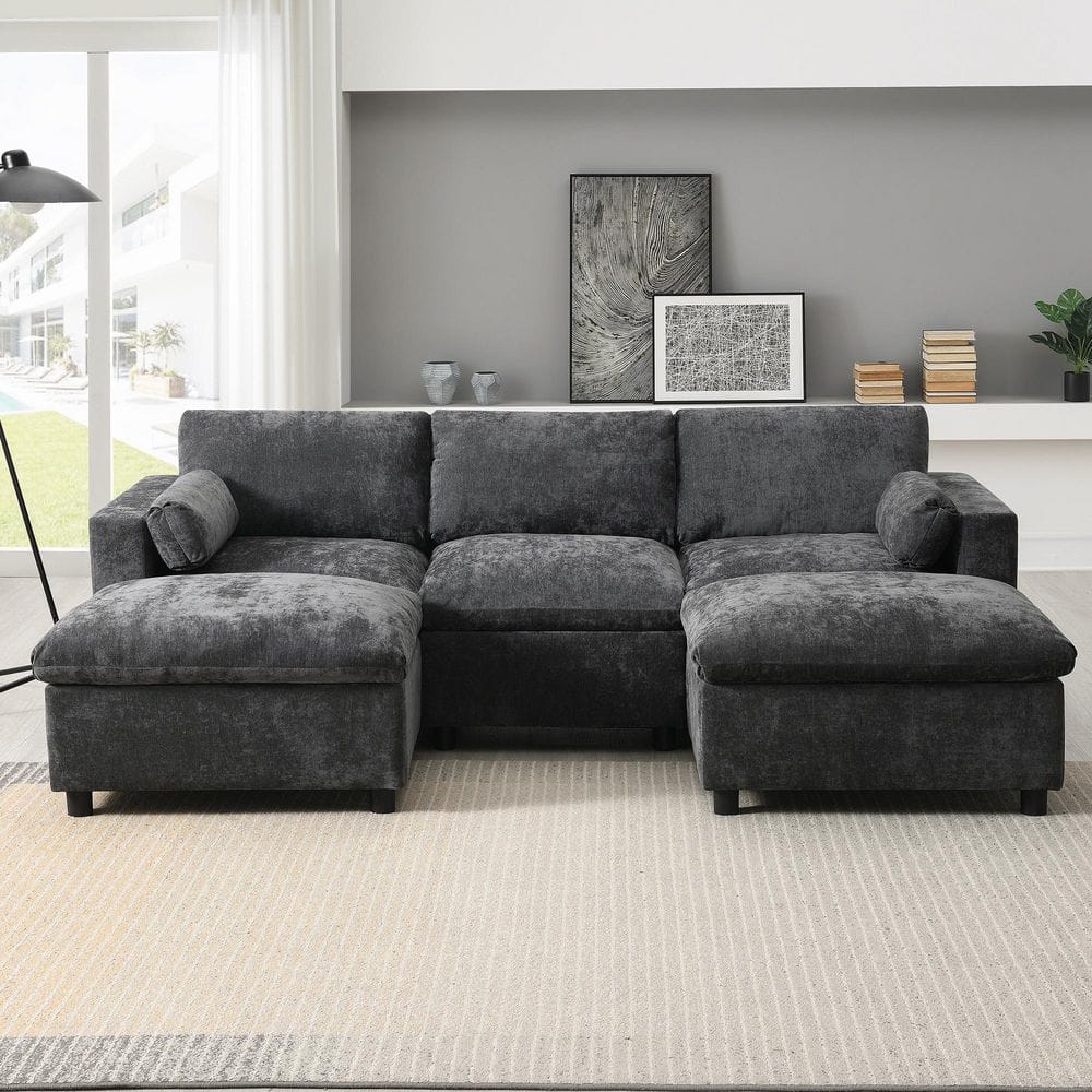 86.5 in. Chenille U-Shaped with 2 Movable Ottoman, Armrest Pillows, Free Combination Sectional Sofa in Dark Gray price history on PriceWatchPro