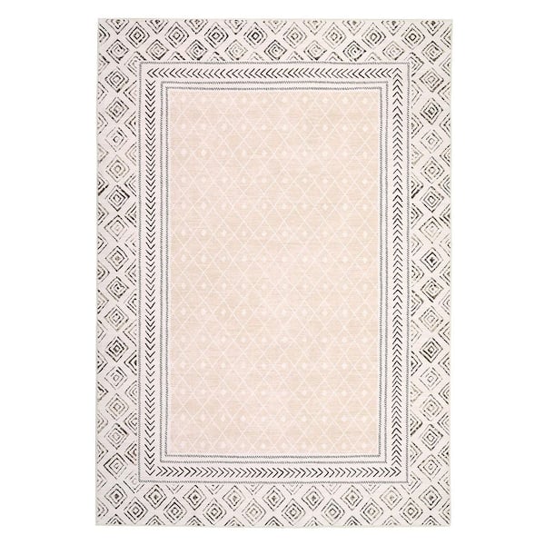 Border Printed Carpet Washable Living Room Decoration for Bedroom Hallway Office Bedside Beige, 5 ft. x 7 ft. Area Rug