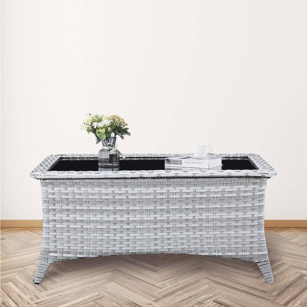 ArcoBay Light Beige Rectangular Wicker Outdoor Coffee Table with Tempered Glass Top price history on PriceWatchPro