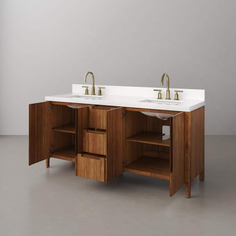 Sequoia 72-Inch Double Sink Mango Wood Bath Vanity with White Quartz Top