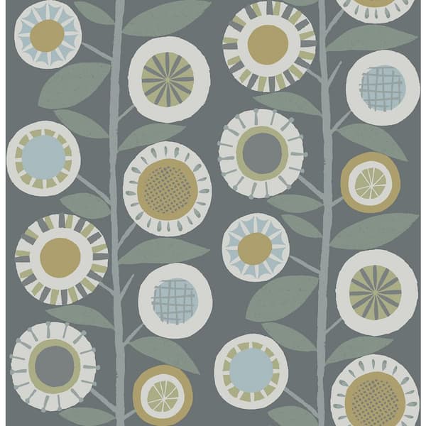 A-Street Prints Sisu Grey Floral Geometric Wallpaper Sample