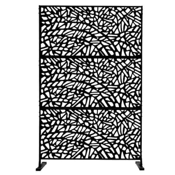 KOZYARD 74 in. H x 47 in. W Black Metal Privacy Screen Decorative Outdoor Divider with Stand for Patio Balcony(Organic Fracture)
