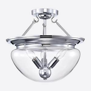 Latona 15 in. 3-Light Indoor Polished Chrome Semi-Flush Mount Ceiling Light with Light Kit and Remote