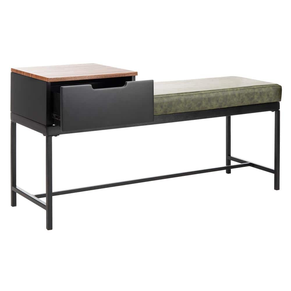 Transitional Maruka 47'' Black and Green Bench with Storage