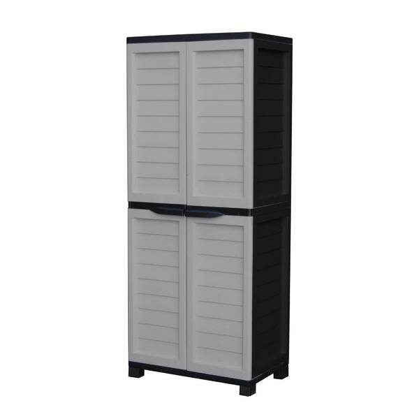 Starplast 2 Ft 5 In X 1 8 11 Plastic Silver Black Storage Cabinet With 4 Shelves And Vertical Partition 88811 The Home Depot 4 Shelves And Vertical Partition 88811, Plastic Outdoor Storage Cabinets