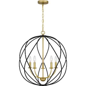 Bryn 5-Light Aged Brass Globe Pendant