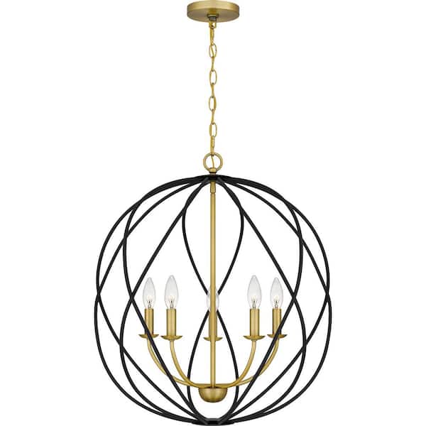 Bryn 5-Light Aged Brass Globe Pendant