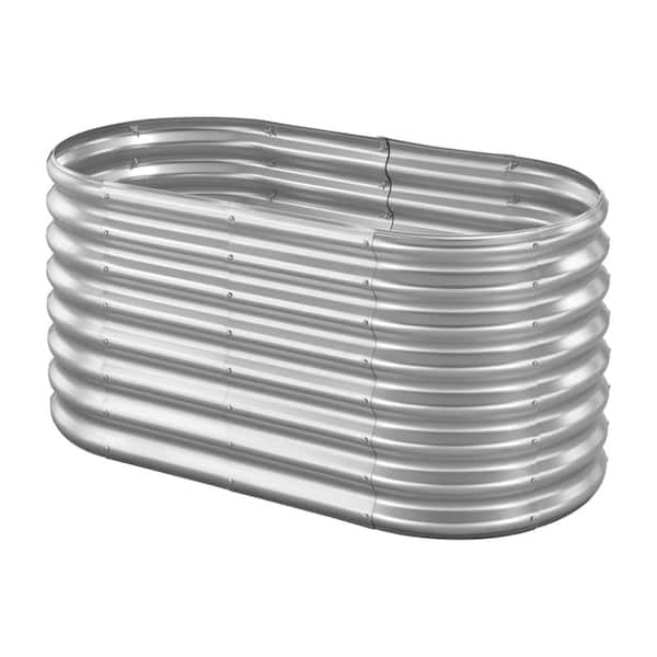 4x2x2FT Oval Galvanized Raised Garden Bed, Open Bottom Metal Planter Box for Vegetables Flowers Succulents, Silver