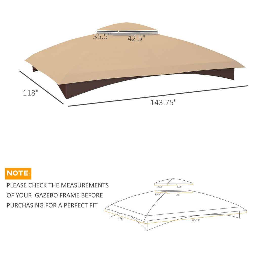 Beige 10' x 12' 2-Tier Gazebo Canopy Replacement with Drainage Holes