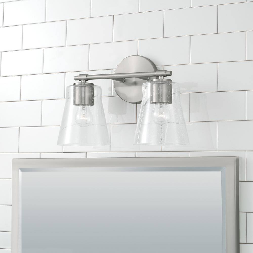 Brushed Nickel 2-Light Vanity with Clear Seeded Glass