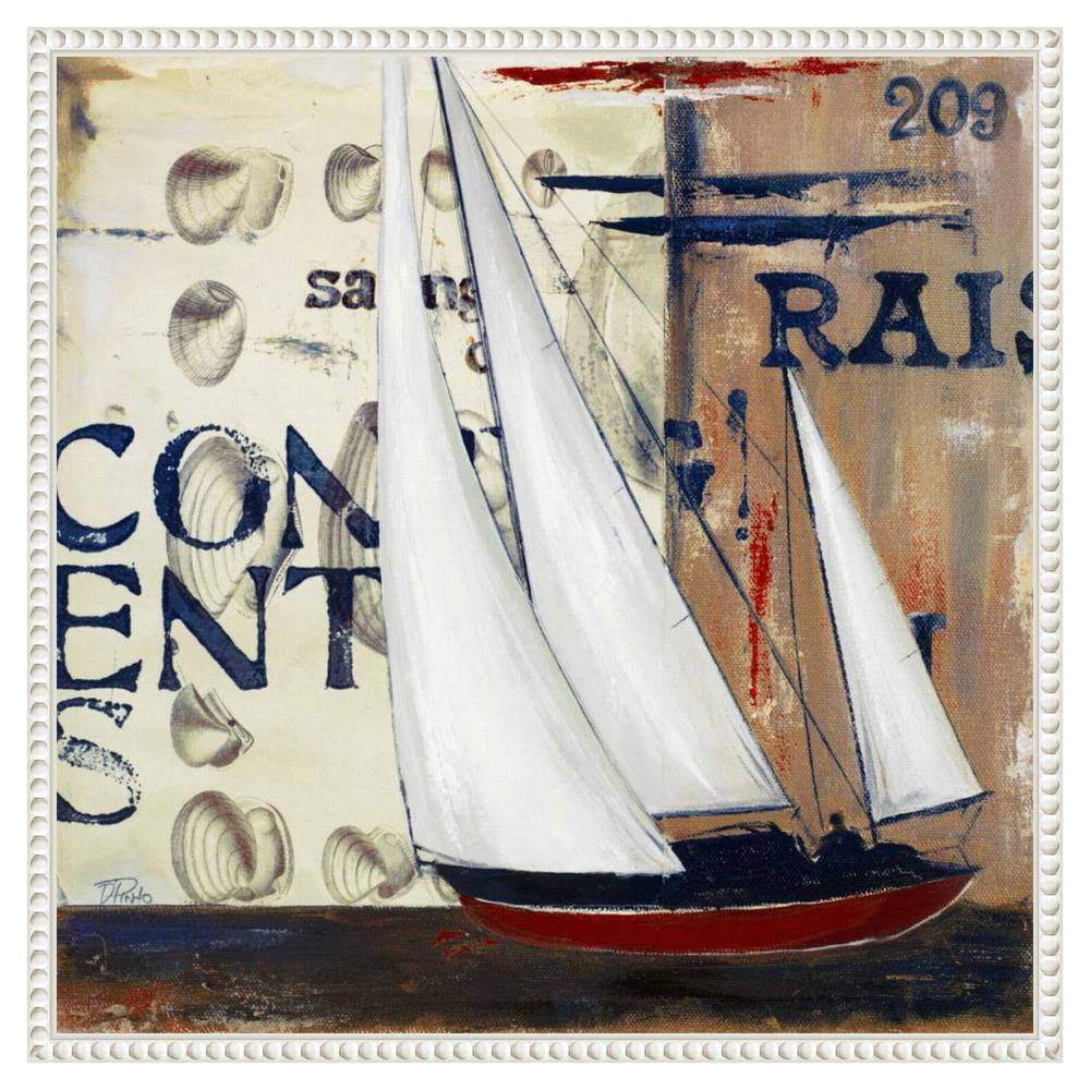 Blue Sailing Race II Abstract Canvas Art with White Floater Frame