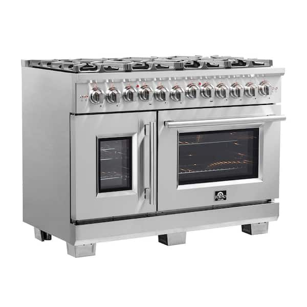 Capriasca 48 in Freestanding French Door Dual Fuel Range with 8 Burners in Stainless Steel