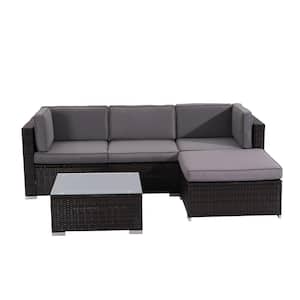 All-weather Brown 5-Piece Wicker Patio Conversation Set with Gray Cushions for Outdoor