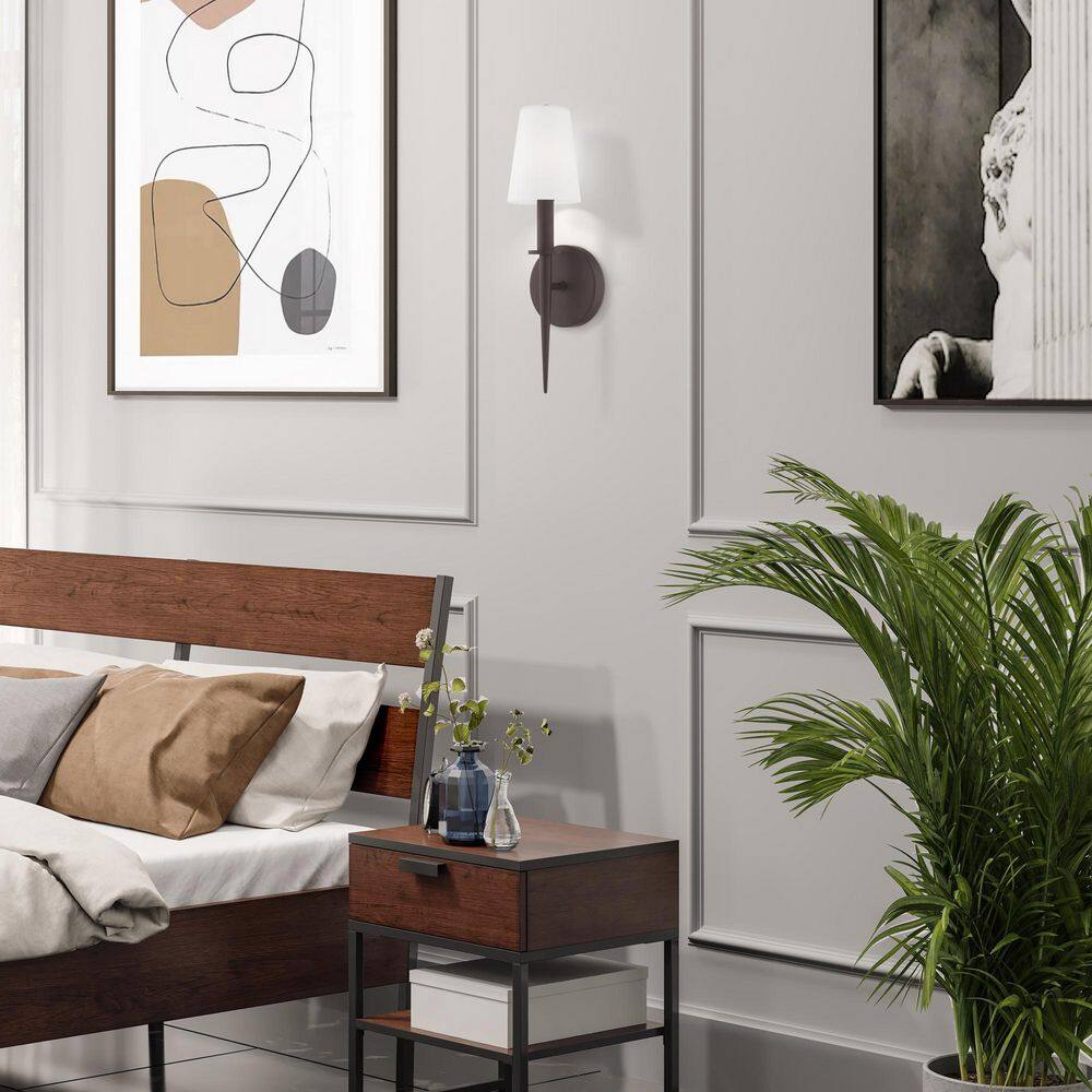 Bronze Direct Wired Electric Sconce with Opal White Glass Shade