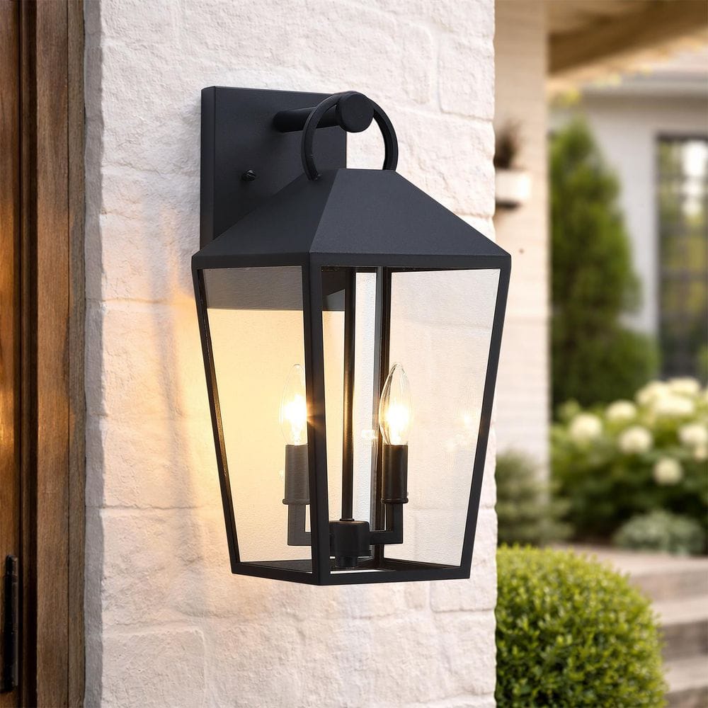 TRUE FINE 2-Light 17 in. Powder-coated Black Outdoor Wall Lantern