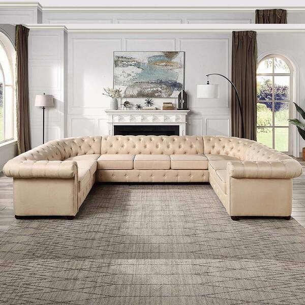 Acme Furniture Jakim 95 in. Rolled Arm 1 piece Linen U-Shaped Sectional Sofa in. Beige Linen