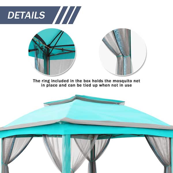 JOYSIDE 11 ft. x 11 ft. Turquoise Steel Pop-Up Gazebo with