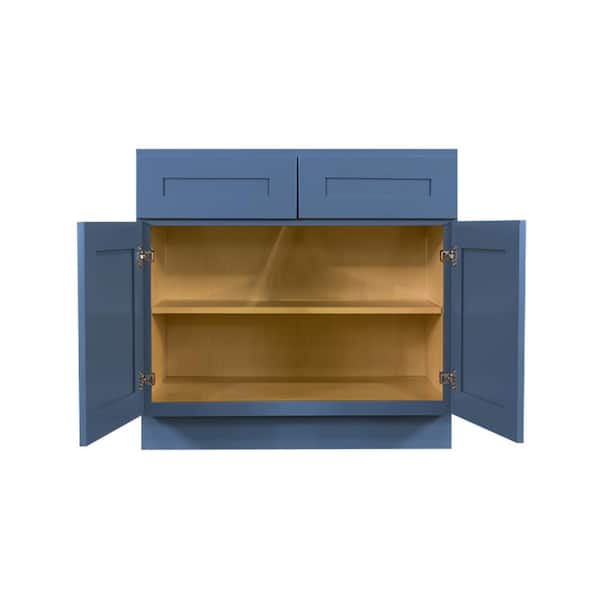 Lancaster Blue Plywood Shaker Stock Assembled Base Kitchen Cabinet 33 in. W x 34.5 in. D H x 24 in. D