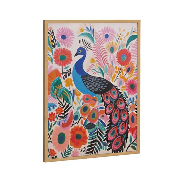 Kate and Laurel Gallery Bright Colorful Boho Peacock and Botanicals by the Creative Bunch Studio Gold Framed Art Print 16 in. x 20 in.