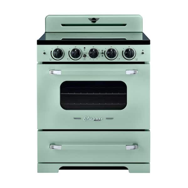 Classic Retro 30 in. 5 Burner Element Freestanding Induction Range with Convection Oven and Air Fry in Summer Mint Green