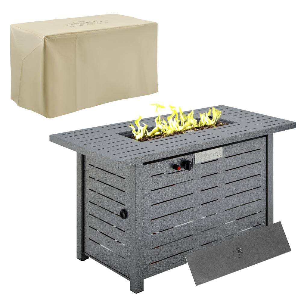 Black Metal Propane Gas Fire Pit Table with Protective Cover, Lid and Red Lava Rocks price history on PriceWatchPro