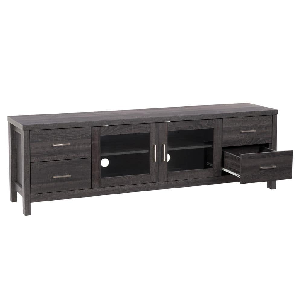 Hollywood Dark Gray Engineered Wood TV Cabinet with Doors for TVs up to 85"