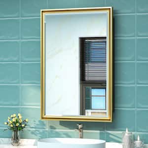 17 in. W x 25 in. H Rectangular Aluminum Alloy Gold Framed Recessed/Surface Mount Medicine Cabinet with Mirror