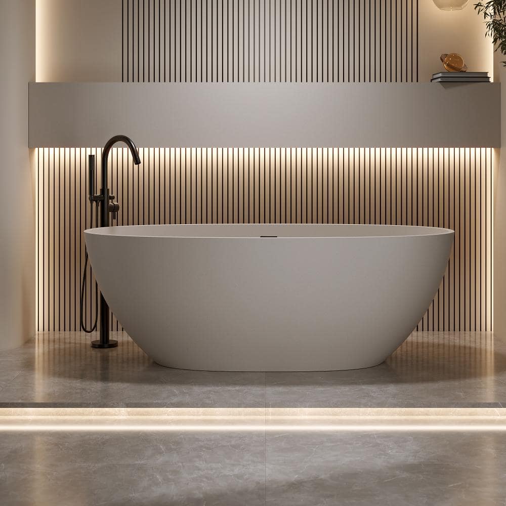 63 Inch Freestanding Stone Resin Tub, Modern Solid Surface Bathtub for Mid-Size Bathroom price history on PriceWatchPro