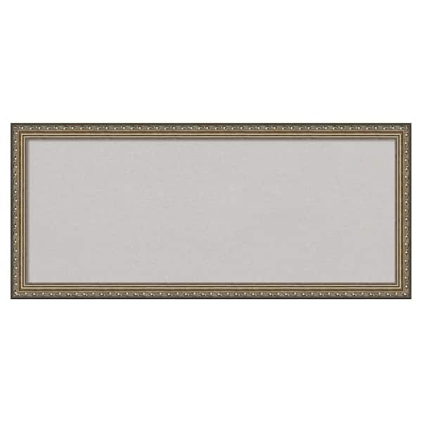 Amanti Art Parisian Silver Wood Framed Grey Corkboard 32 in. x 14 in. Bulletin Board Memo Board