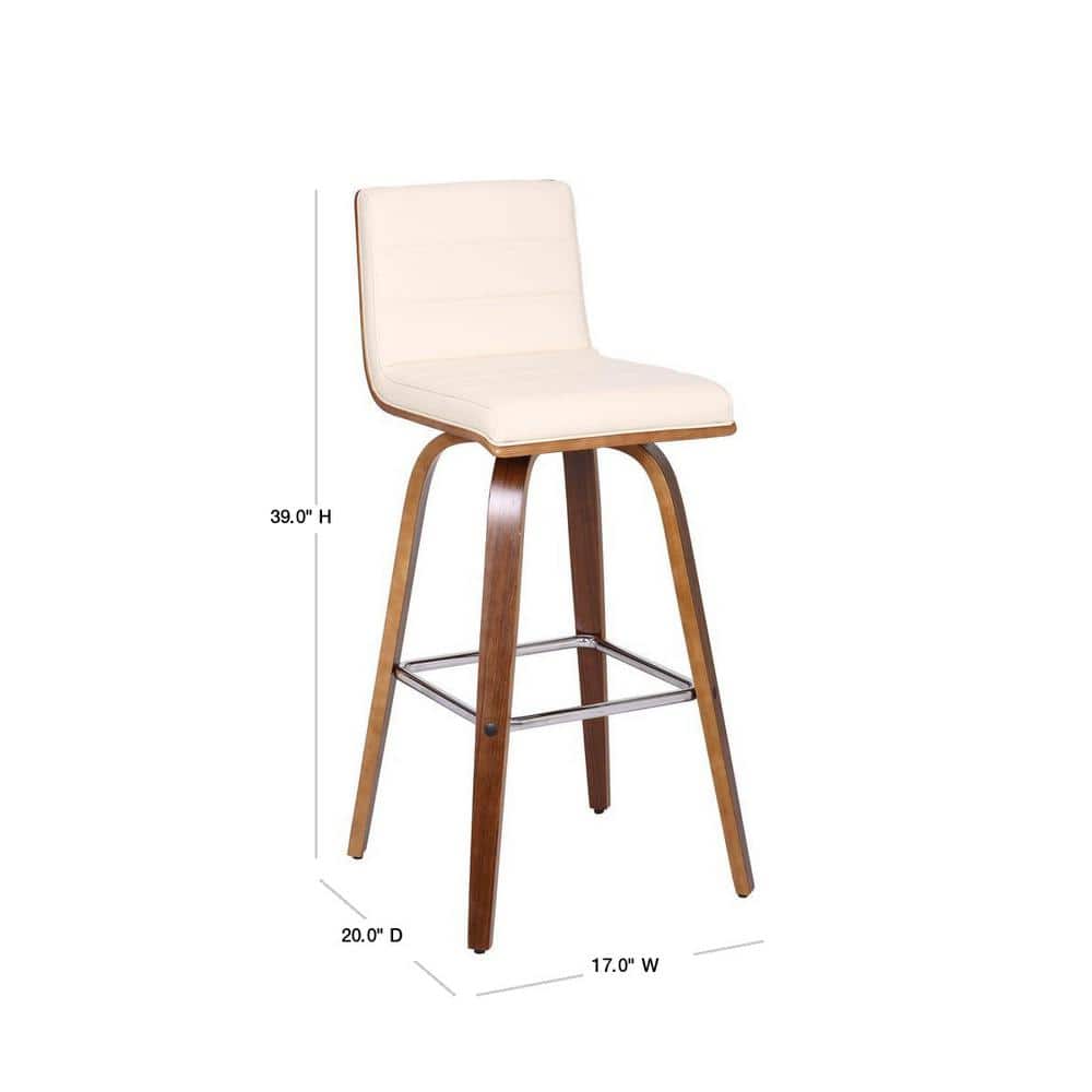 Vienna Cream Faux Leather and Walnut Swivel Bar Stool