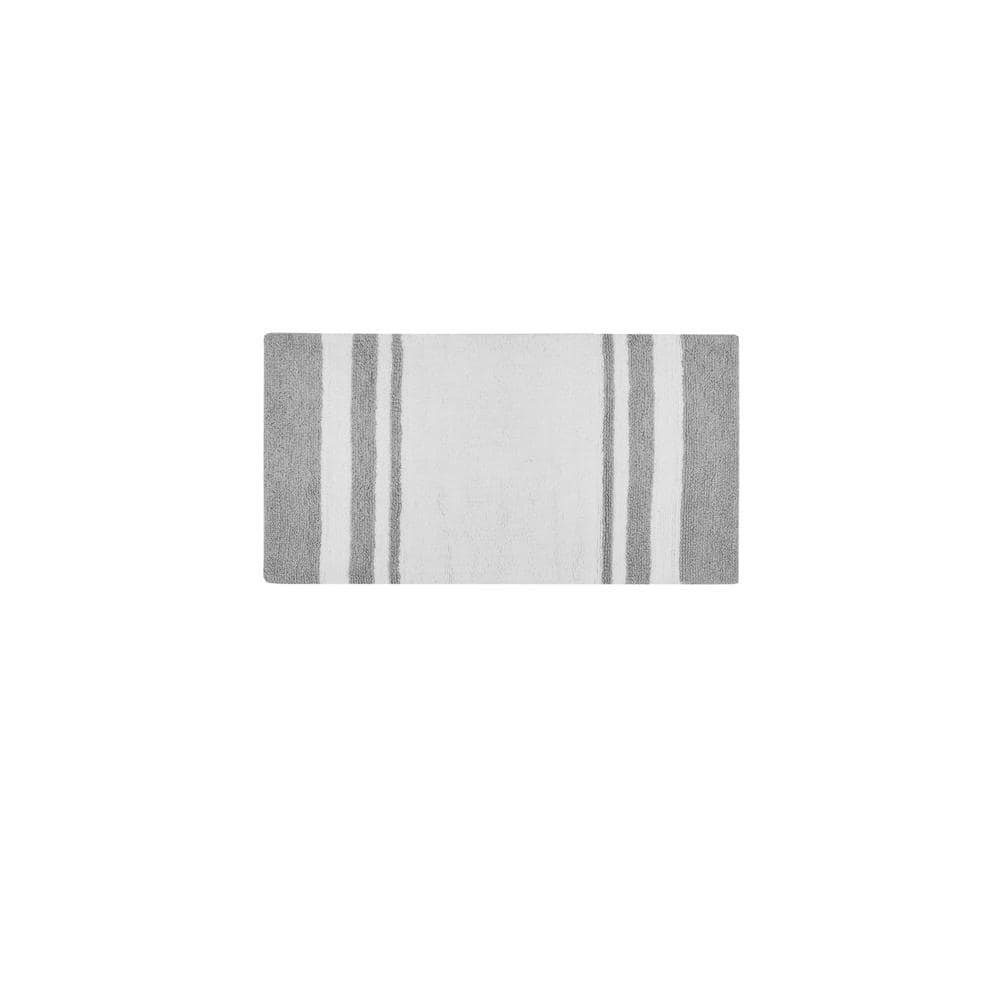 Gray and White Cotton Reversible Bath Rug