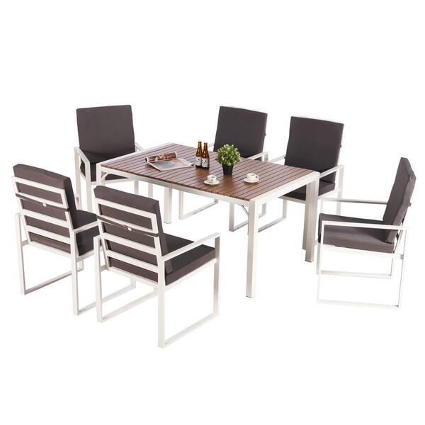 Redroofy 7-Piece Metal Outdoor Dining Set with Brown Cushions