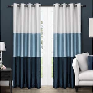Indigo Striped Faux Silk Grommet Room Darkening Curtain - 54 in. W x 84 in. L (Set of 2)