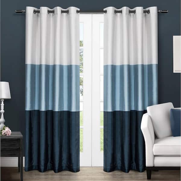 EXCLUSIVE HOME Chateau Indigo Stripe Light Filtering Grommet Top Curtain, 54 in. W x 84 in. L (Set of 2)