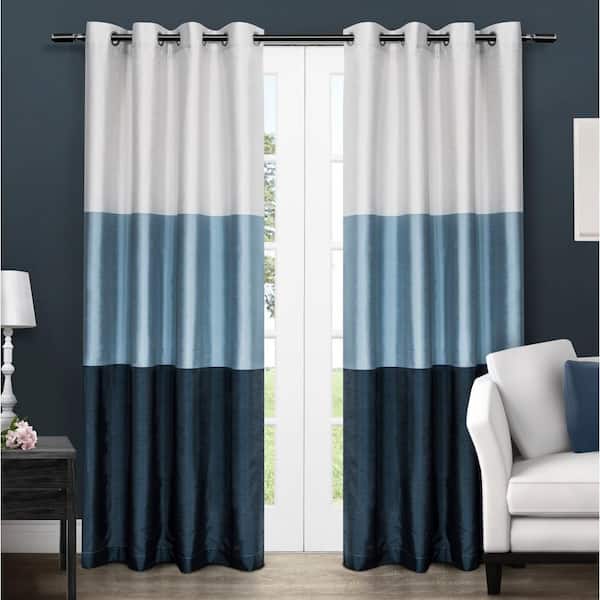 EXCLUSIVE HOME Chateau Indigo Stripe Light Filtering Grommet Top Curtain, 54 in. W x 96 in. L (Set of 2)